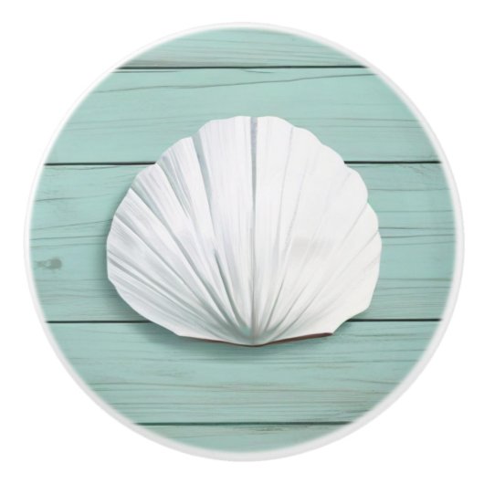Aqua Blue Seashell Faux Wood Shell Lade knop (Voorkant)