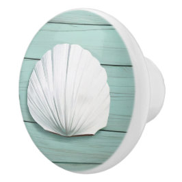 Aqua Blue Seashell Faux Wood Shell Lade knop