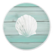 Aqua Blue Seashell Faux Wood Shell Lade knop (Voorkant)