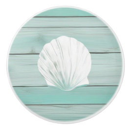 Aqua Blue Seashell Faux Wood Shell Lade knop