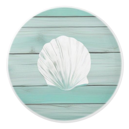 Aqua Blue Seashell Faux Wood Shell Lade knop (Voorkant)