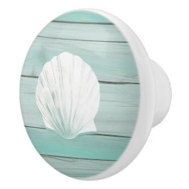 Aqua Blue Seashell Faux Wood Shell Lade knop