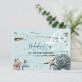 Aqua Blue Seashell Wil jij mijn bruidsmeisje zijn? Kaart (Staand voorkant)
