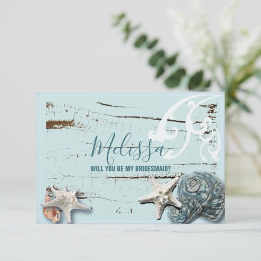 Aqua Blue Seashell Wil jij mijn bruidsmeisje zijn? Kaart (Staand voorkant)