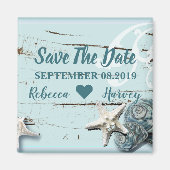 Aqua Blue Seashell Zeester bruiloft Save the Date Magneet (Voorkant)