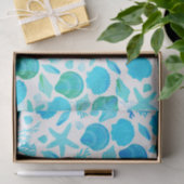 Aqua Blue Seashells en Coral Pattern Gift Tissuepapier (Geschenk)