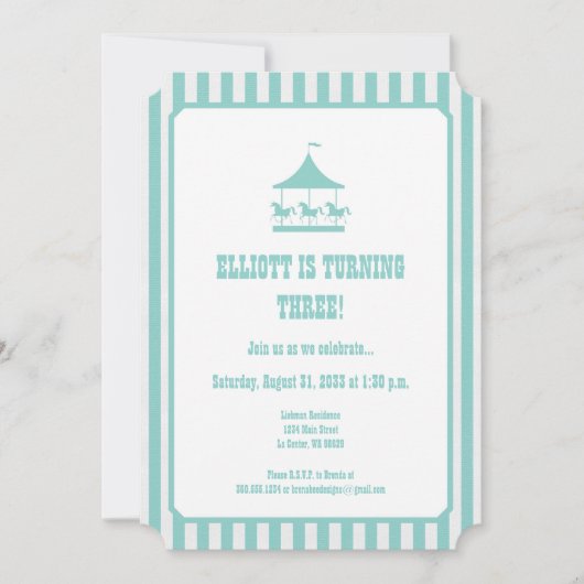 Aqua Blue Seersucker Carousel Uitnodiging (Voorkant)