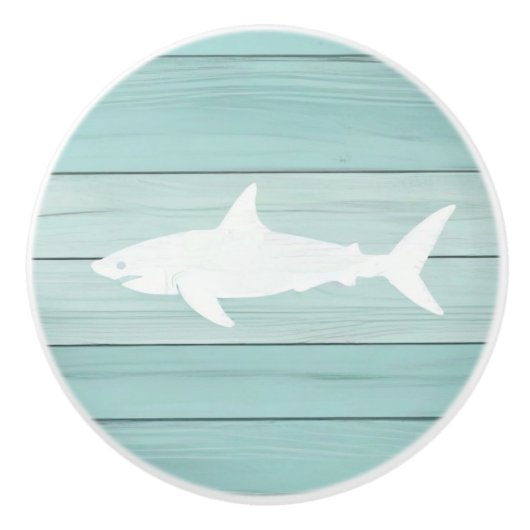 Aqua Blue Shark Faux Wood Lade knop (Voorkant)