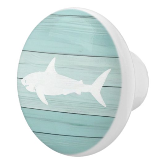 Aqua Blue Shark Faux Wood Lade knop (Rechts)