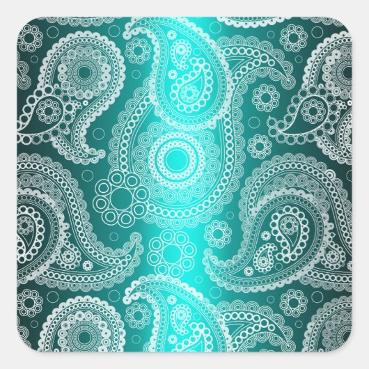 Aqua Blue Shimmer Satin White Lace Paisley Sticker (Voorkant)