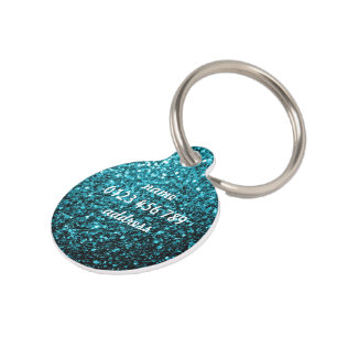 Aqua blue shiny faux glitter sparkles Personalisee Huisdierpenning