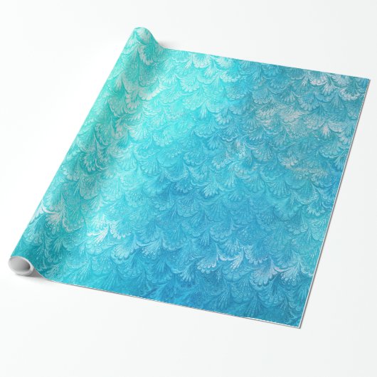 Aqua Blue Shiny Zee Shell Mermaid Fish Scales Cadeaupapier (Uitgerold)
