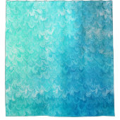 Aqua Blue Shiny Zee Shell Mermaid Fish Scales Douchegordijn (Voorkant)