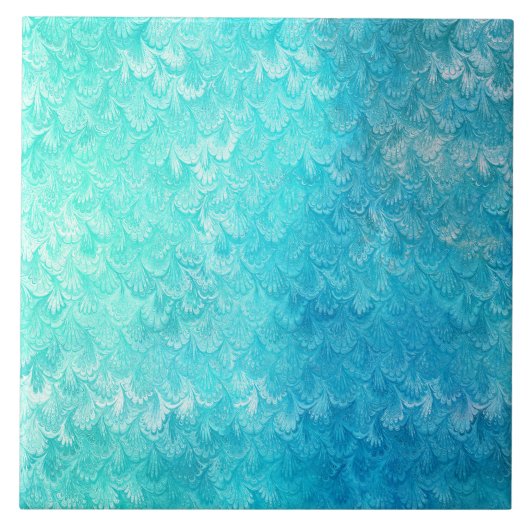 Aqua Blue Shiny Zee Shell Mermaid Fish Scales Tegeltje (Voorkant)