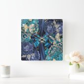 Aqua Blue Silver Fort Fantasienas Vierkante Klok (Huis)