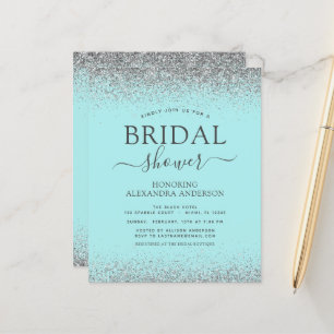 Aqua Blue Silver Glitter Bridal Shower