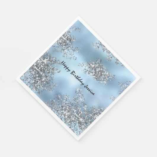 Aqua Blue Silver Glitter Servet (Hoek)