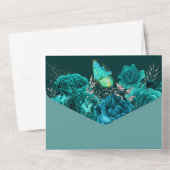 Aqua Blue Silver roos elegant vlindergom All In One Uitnodiging (Achterkant)