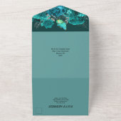 Aqua Blue Silver roos elegant vlindergom All In One Uitnodiging (Buitenkant)