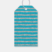 Aqua Blue Silver Sparkly Confetti Stripes Cadeaulabel (Achterkant)