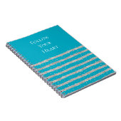 Aqua Blue Silver Sparkly Confetti Stripes Notitieboek (Rechterzijde)