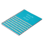 Aqua Blue Silver Sparkly Confetti Stripes Notitieboek (Linkerzijde)