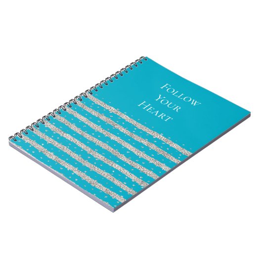 Aqua Blue Silver Sparkly Confetti Stripes Notitieboek (Linkerzijde)