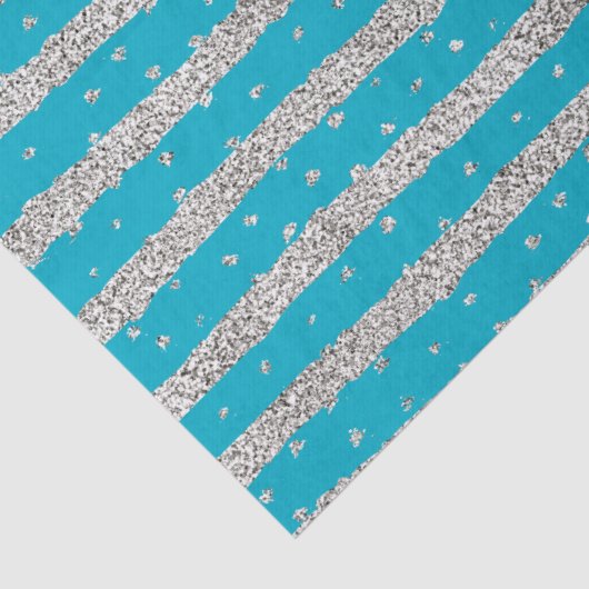 Aqua Blue Silver Sparkly Confetti Stripes Tissuepapier (Detail)