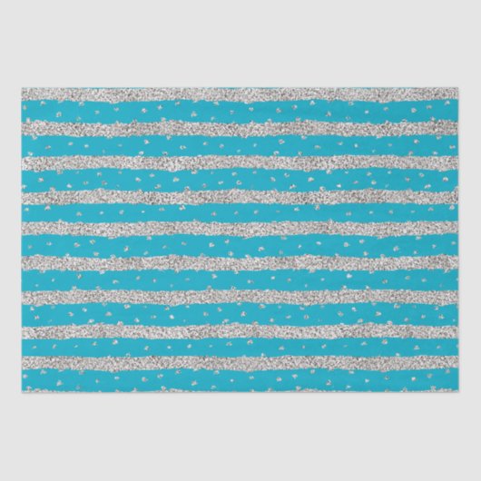 Aqua Blue Silver Sparkly Confetti Stripes Tissuepapier (Voorkant)