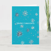 Aqua Blue Silver White Christmas Snowflakes Kaart (Voorkant)