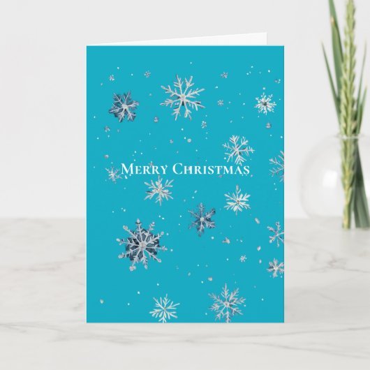 Aqua Blue Silver White Christmas Snowflakes Kaart (Voorkant)
