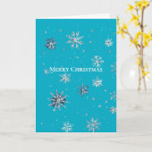 Aqua Blue Silver White Christmas Snowflakes Kaart (Gele Bloem)