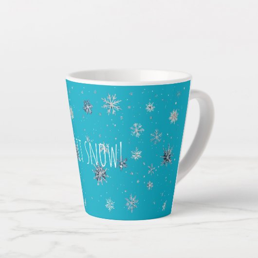 Aqua Blue Silver White Christmas Snowflakes Latte Mok (Rechterhoek)