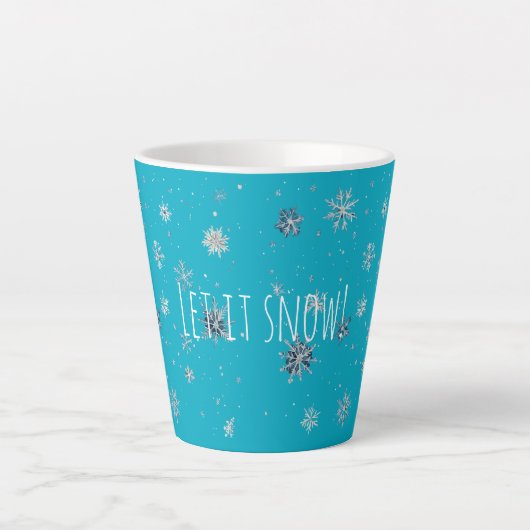 Aqua Blue Silver White Christmas Snowflakes Latte Mok (Voorkant)