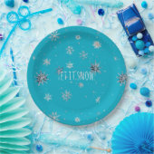 Aqua Blue Silver White Christmas Snowflakes Papieren Bordje (Feest)
