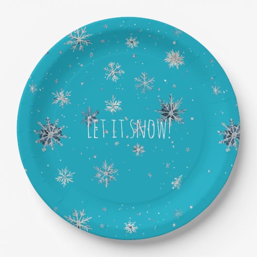 Aqua Blue Silver White Christmas Snowflakes Papieren Bordje (Voorkant)