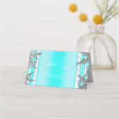 Aqua Blue & Silver Winter Sneeuwvlokken Party Zitp Plaatskaartje (Achterkant)