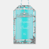 Aqua Blue & Silver Winter Wonderland Sneeuwvlokken Cadeaulabel (Achterkant)