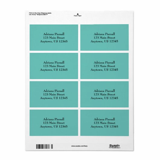 Aqua Blue Simple Plain Shipping Labels (Full Sheet)