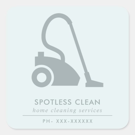 AQUA BLUE SIMPLE VACUUM CLEANER CLEANER SERVICE VIERKANTE STICKER (Voorkant)