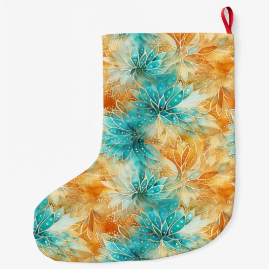 Aqua Blue Sinaasappel Bloemen Kerstnaam Grote Kerstsok (Achterkant)