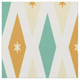 Aqua Blue Sinaasappel Diamonds Sterren Mid Century Stof