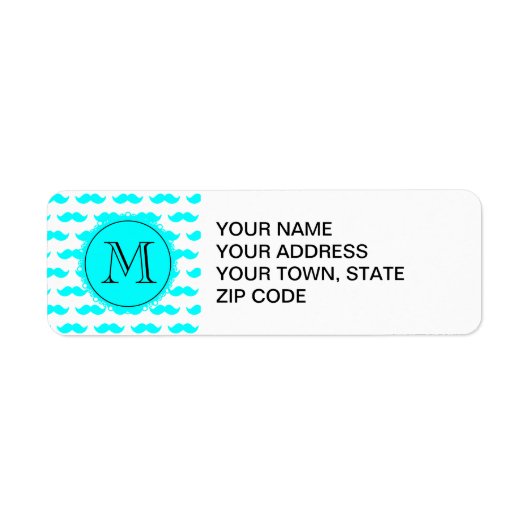 Aqua Blue snor patroon, Aqua zwart monogram Etiket (Voorkant)