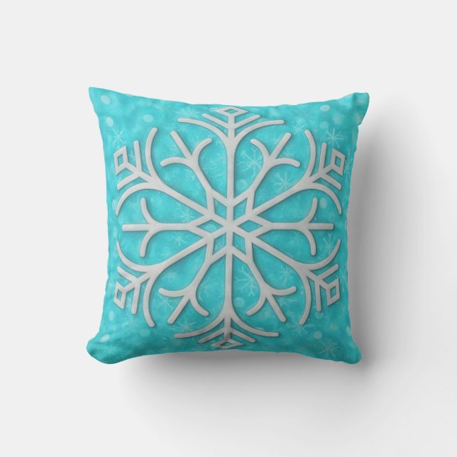 Aqua Blue Snowflake Art Winter Holiday Pillow Kussen (Voorkant)