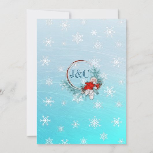 Aqua Blue Snowflake kerstbruiloft Uitnodigingen (Achterkant)