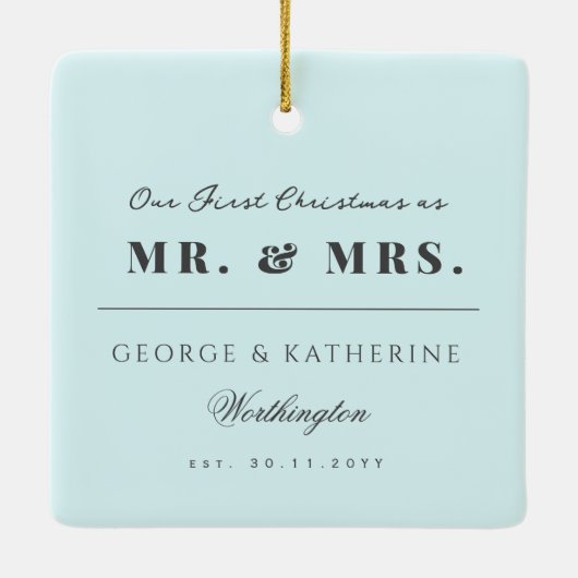 Aqua Blue Snowflakes Lijst Holiday Weddenfoto Keramisch Ornament (Achterkant)