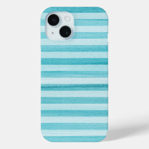 Aqua Blue Soft Stripes Waterverf Patroon iPhone 15 Case
