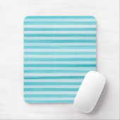 Aqua Blue Soft Stripes Waterverf Patroon Muismat (Met muis)