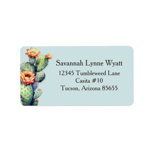 Aqua Blue Southwest Floral Cactus Desert Theme Etiket (Voorkant)