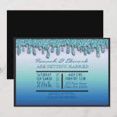 Aqua Blue Sparkle Drippy Drip bruiloft Kaart (Voorkant / Achterkant)